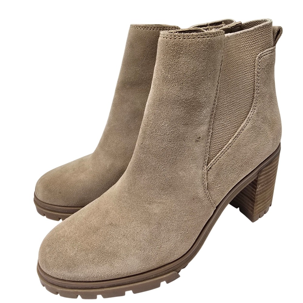 Vince Camuto Tan Suede Lug Sole Block Heel Ankle Booties Women 9.5 M